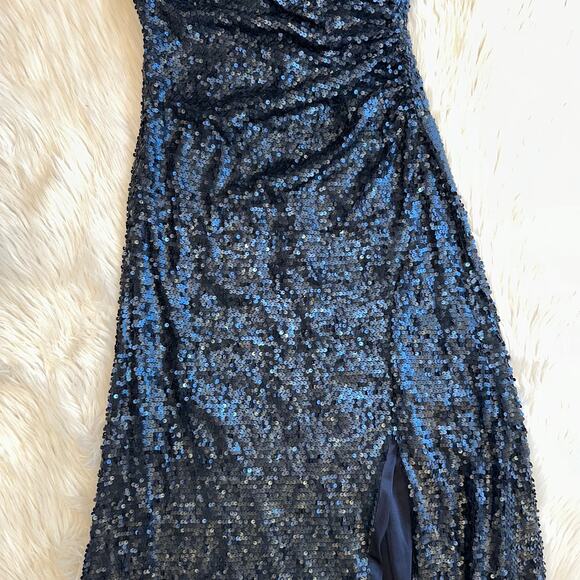 Adrianna Papell Sequin Sleeveless Scoop Back Gown Sparkle Maxi Dress Navy Blue - Picture 7 of 15